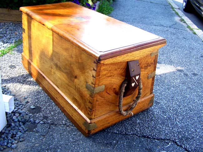 An Outstanding China Trade period Camphorwood Seaman's Chest with Ivory Inlaid Cleats circa 1830 — image 2